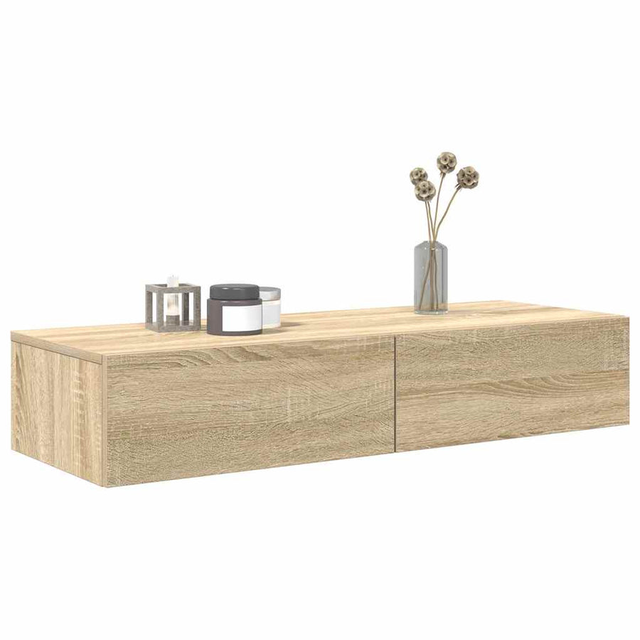 Wandschap Met Lades Bewerkt Hout Kleur 100 x 36 x 19 cm Sonoma eiken