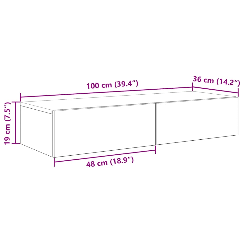 Wandschap Met Lades Bewerkt Hout Kleur 100 x 36 x 19 cm Sonoma eiken