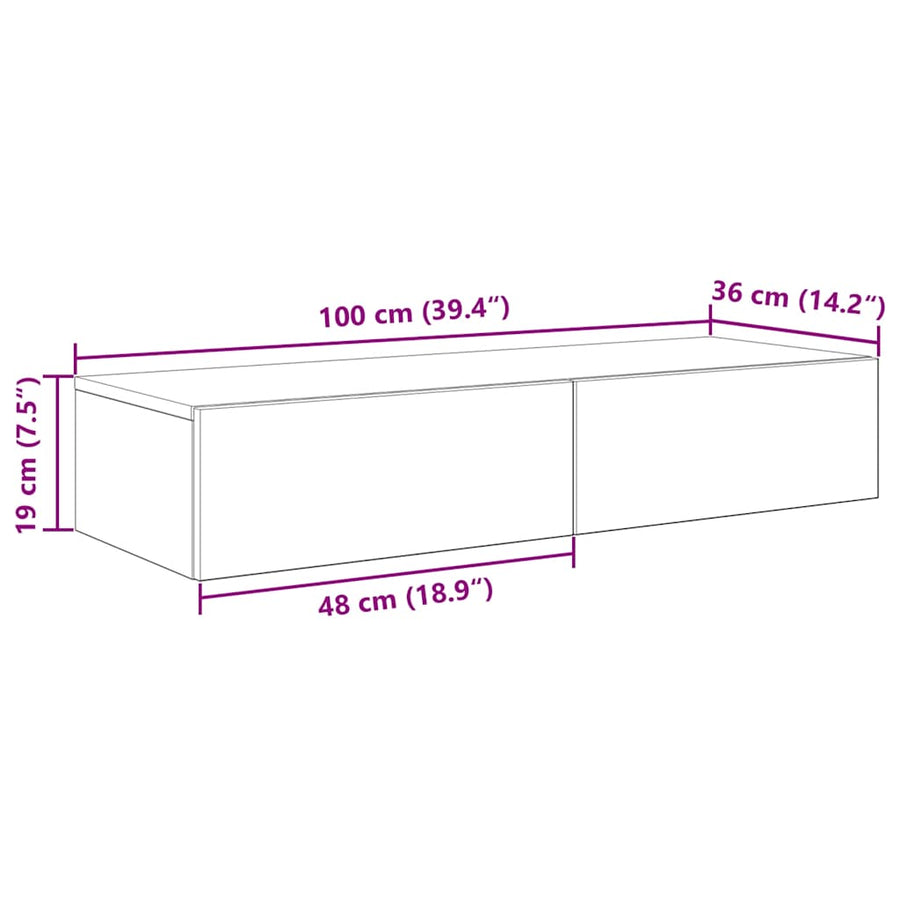 Wandschap Met Lades Bewerkt Hout Kleur 100 x 36 x 19 cm Sonoma eiken