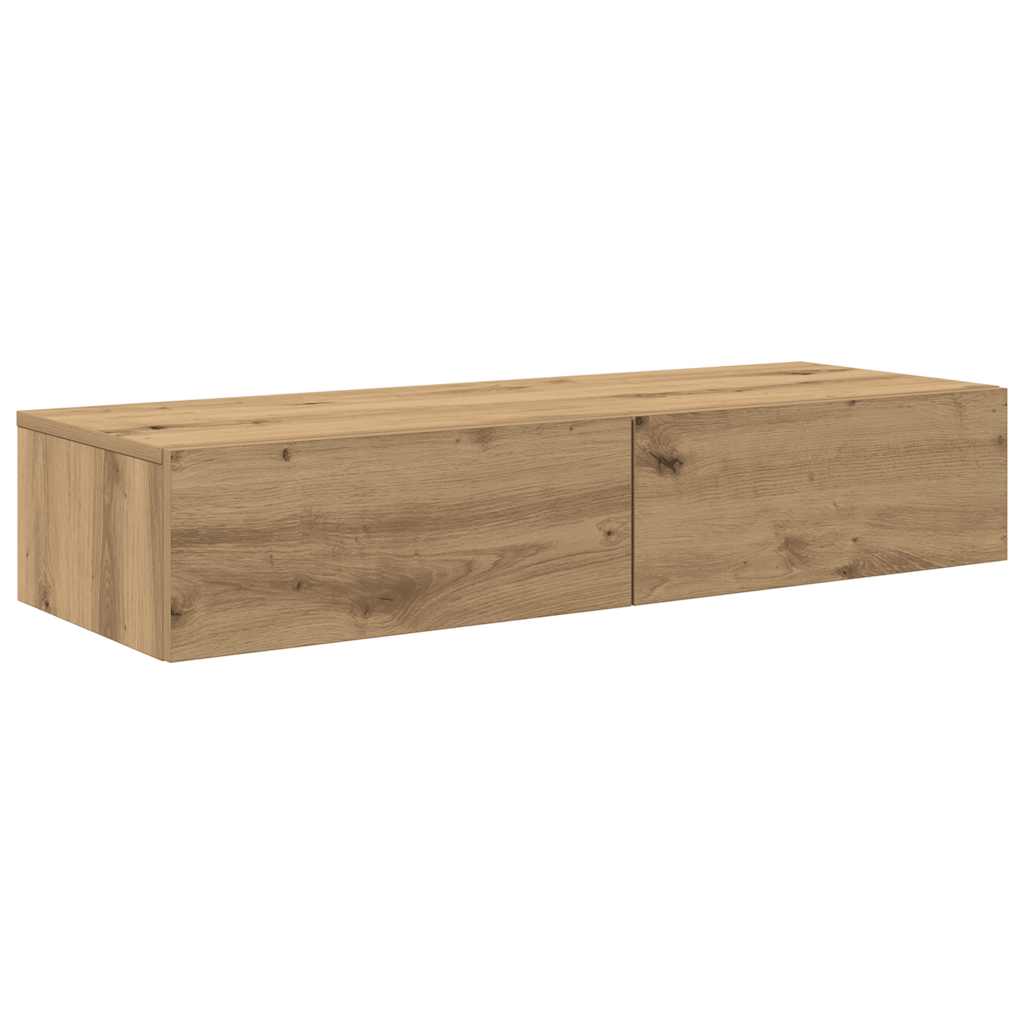 Wandschap Met Lades Bewerkt Hout Artisanaal Eiken 100 x 36 x 19 cm artisanaal eikenkleurig