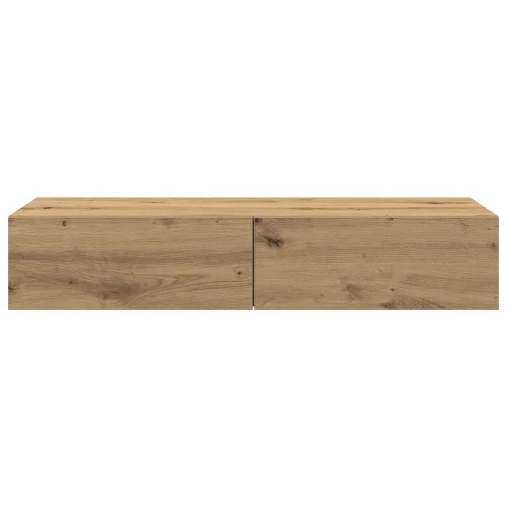 Wandschap Met Lades Bewerkt Hout Artisanaal Eiken 100 x 36 x 19 cm artisanaal eikenkleurig