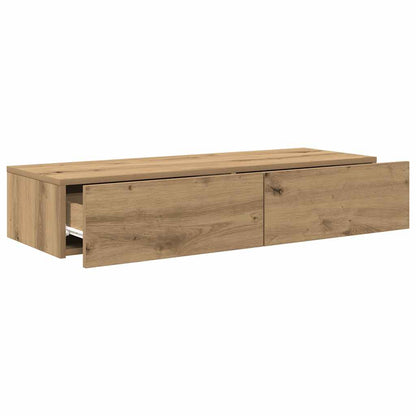 Wandschap Met Lades Bewerkt Hout Artisanaal Eiken 100 x 36 x 19 cm artisanaal eikenkleurig