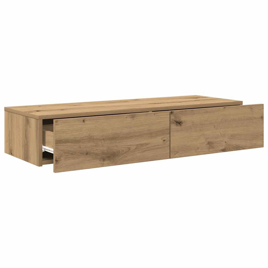Wandschap Met Lades Bewerkt Hout Artisanaal Eiken 100 x 36 x 19 cm artisanaal eikenkleurig