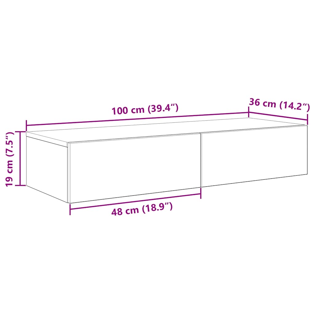 Wandschap Met Lades Bewerkt Hout Artisanaal Eiken 100 x 36 x 19 cm artisanaal eikenkleurig