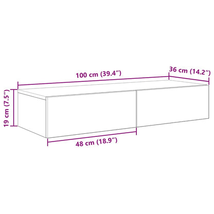 Wandschap Met Lades Bewerkt Hout Artisanaal Eiken 100 x 36 x 19 cm artisanaal eikenkleurig