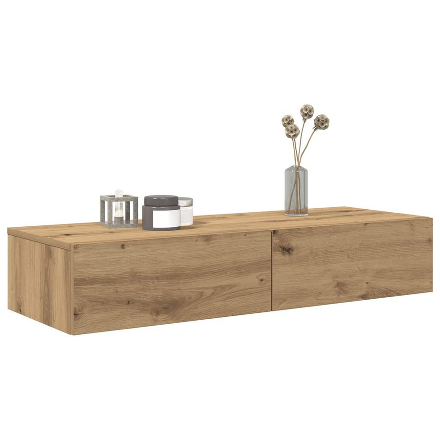 Wandschap Met Lades Bewerkt Hout Artisanaal Eiken 100 x 36 x 19 cm artisanaal eikenkleurig