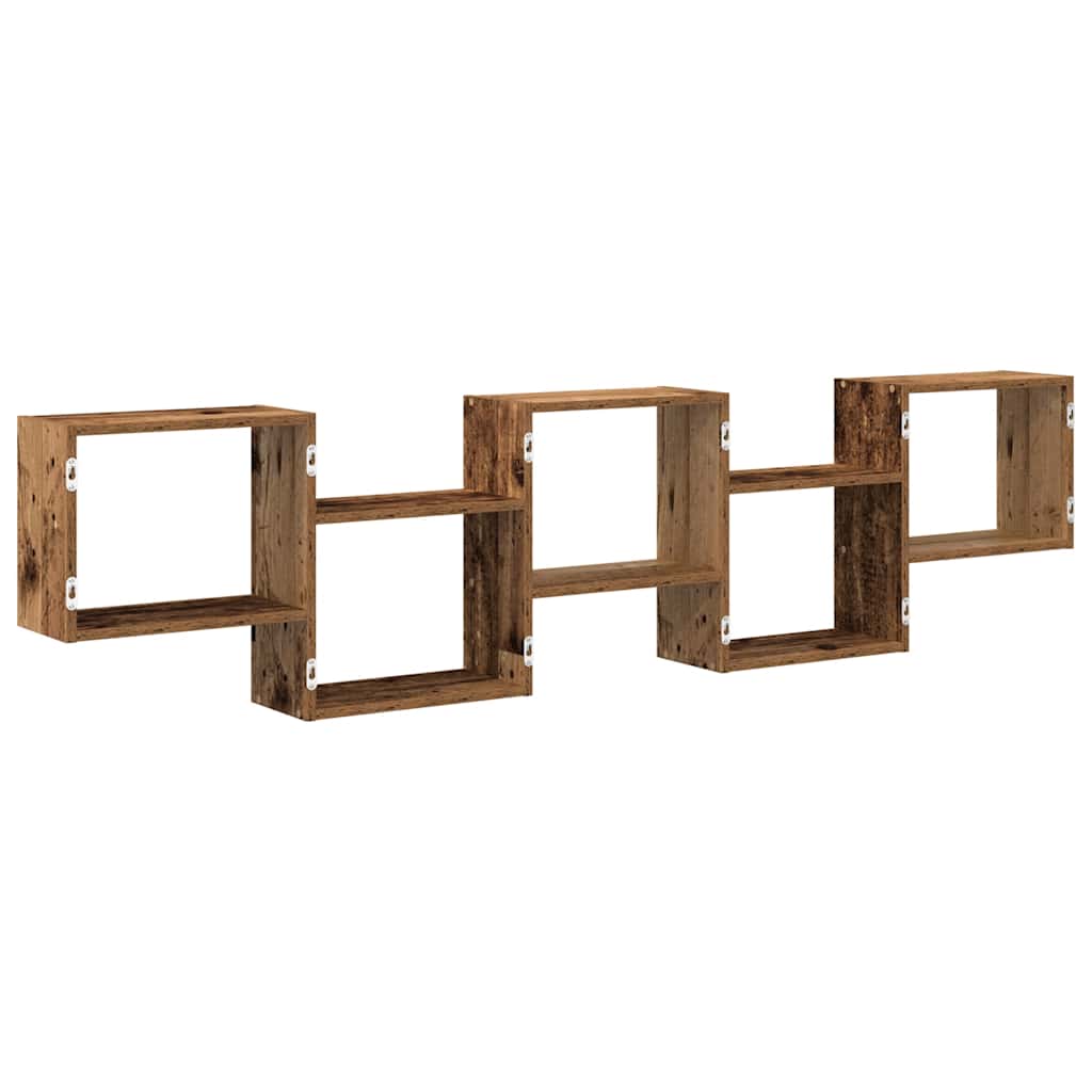 Wandschap kubus 5 vakken bewerkt hout oud houtkleurig
