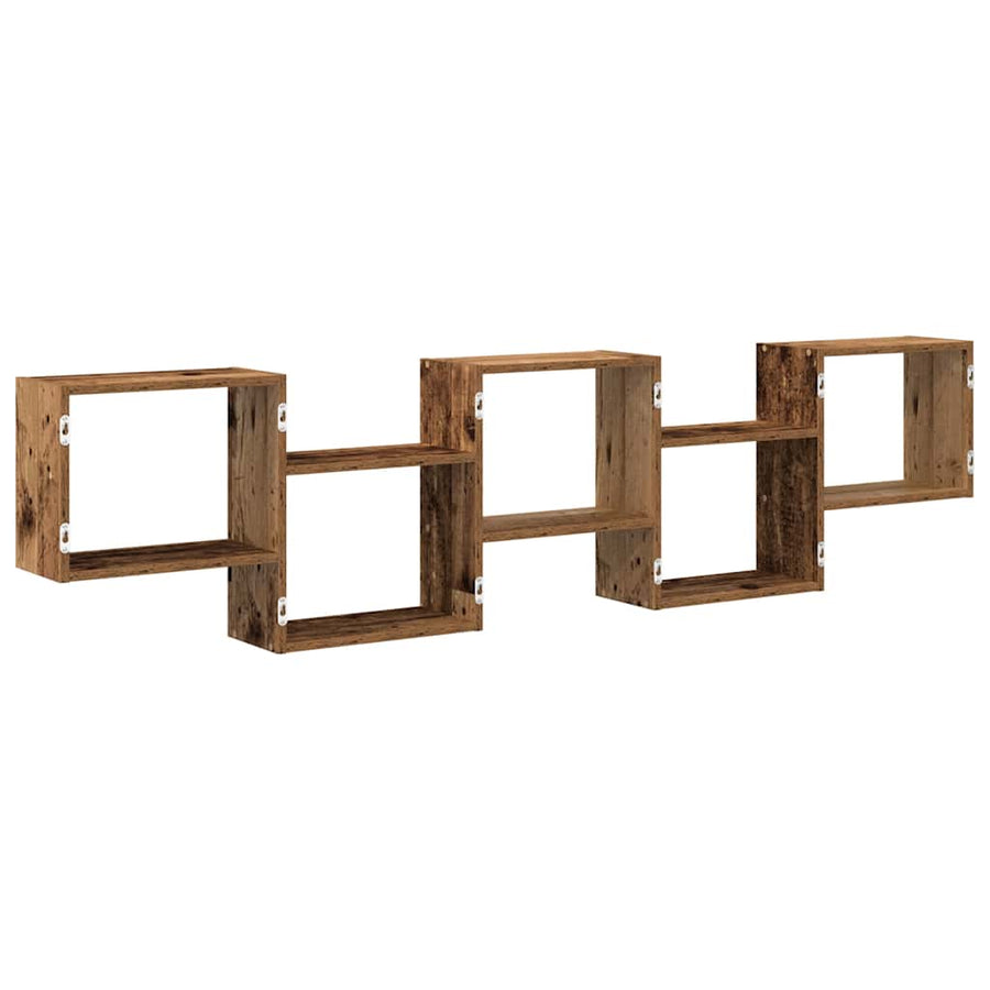 Wandschap kubus 5 vakken bewerkt hout oud houtkleurig
