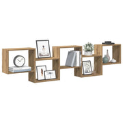 Wandschap kubus 5 vakken 184x18x44 cm bewerkt hout eikenkleurig