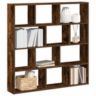 Wall shelf cube 12 compartments processed wood smoked oak-colored