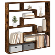 Wall shelf cube 7 compartments treated wood smoked oak color