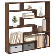 Wall shelf cube 7 compartments treated wood brown oak color