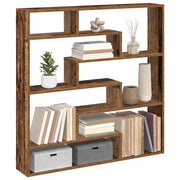 Wall shelf cube 7 compartments treated wood old wood color