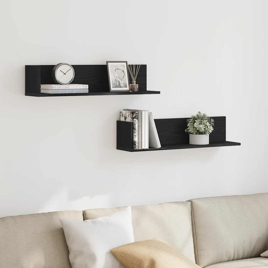 Wandschappen 2 st 75x16,5x16,5 cm bewerkt hout zwart