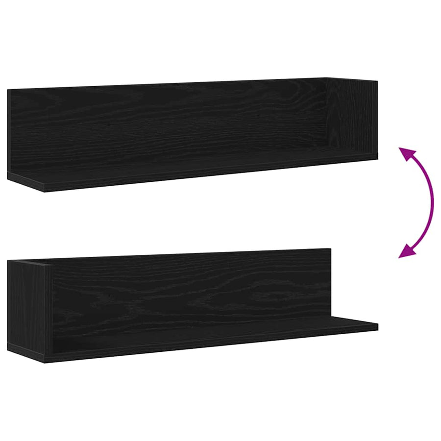 Wandschappen 2 st 75x16,5x16,5 cm bewerkt hout zwart