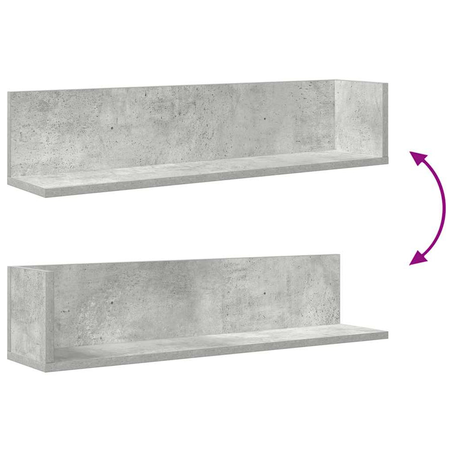 Wandschappen 2 st 75x16,5x16,5 cm bewerkt hout betongrijs