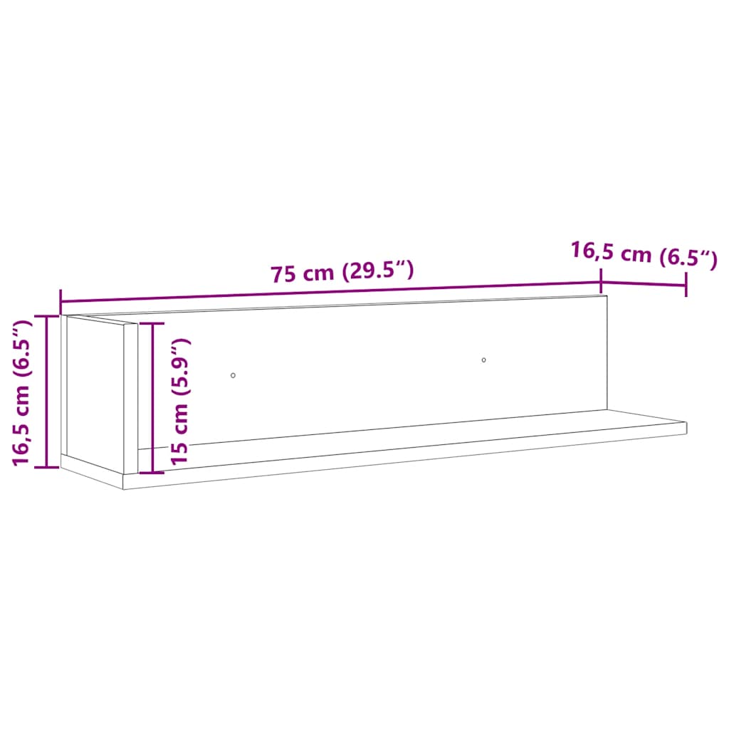 Wandschappen 2 st 75x16,5x16,5 cm bewerkt hout betongrijs