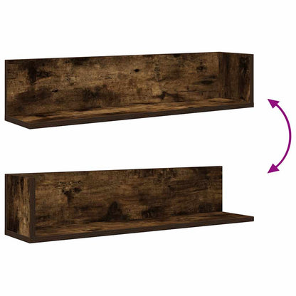 Wandschappen 2 st 75x16,5x16,5 cm bewerkt hout gerookt eiken