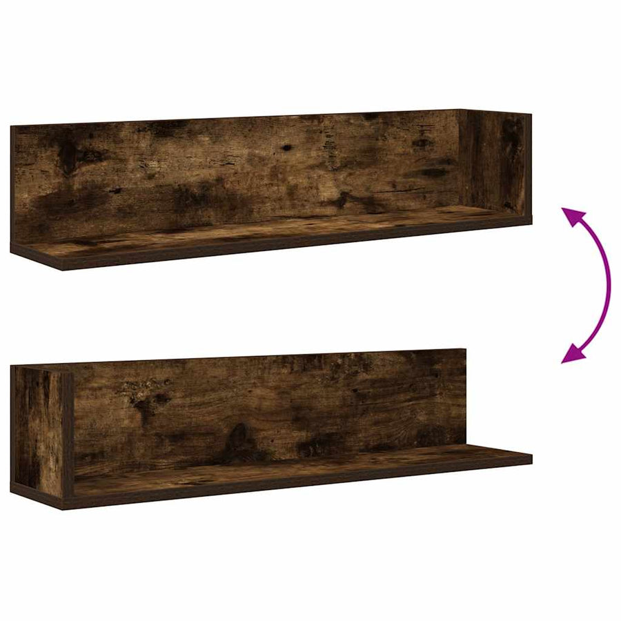 Wandschappen 2 st 75x16,5x16,5 cm bewerkt hout gerookt eiken