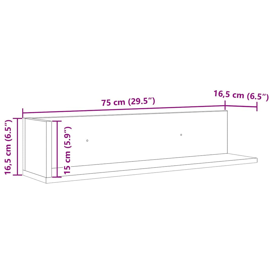 Wandschappen 2 st 75x16,5x16,5 cm bewerkt hout gerookt eiken
