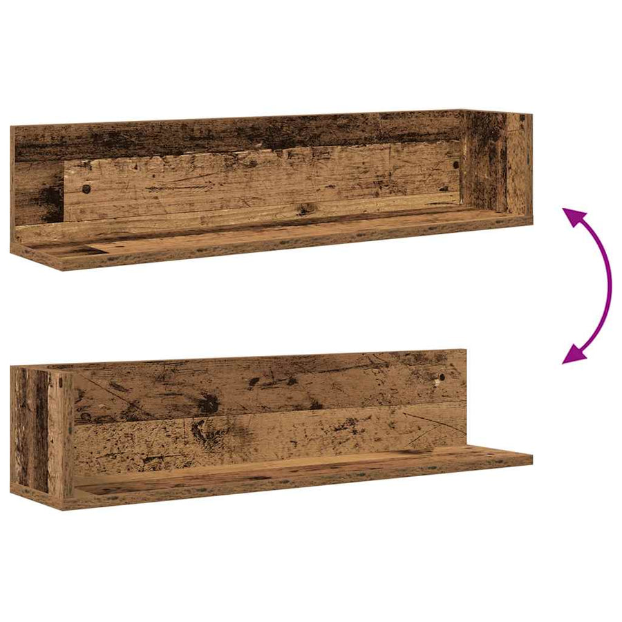 Wandschappen 2 st 75x16,5x16,5 cm bewerkt hout oud houtkleurig