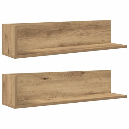 Wandschappen 2 st 75x16,5x16,5 bewerkt hout artisanaal eiken