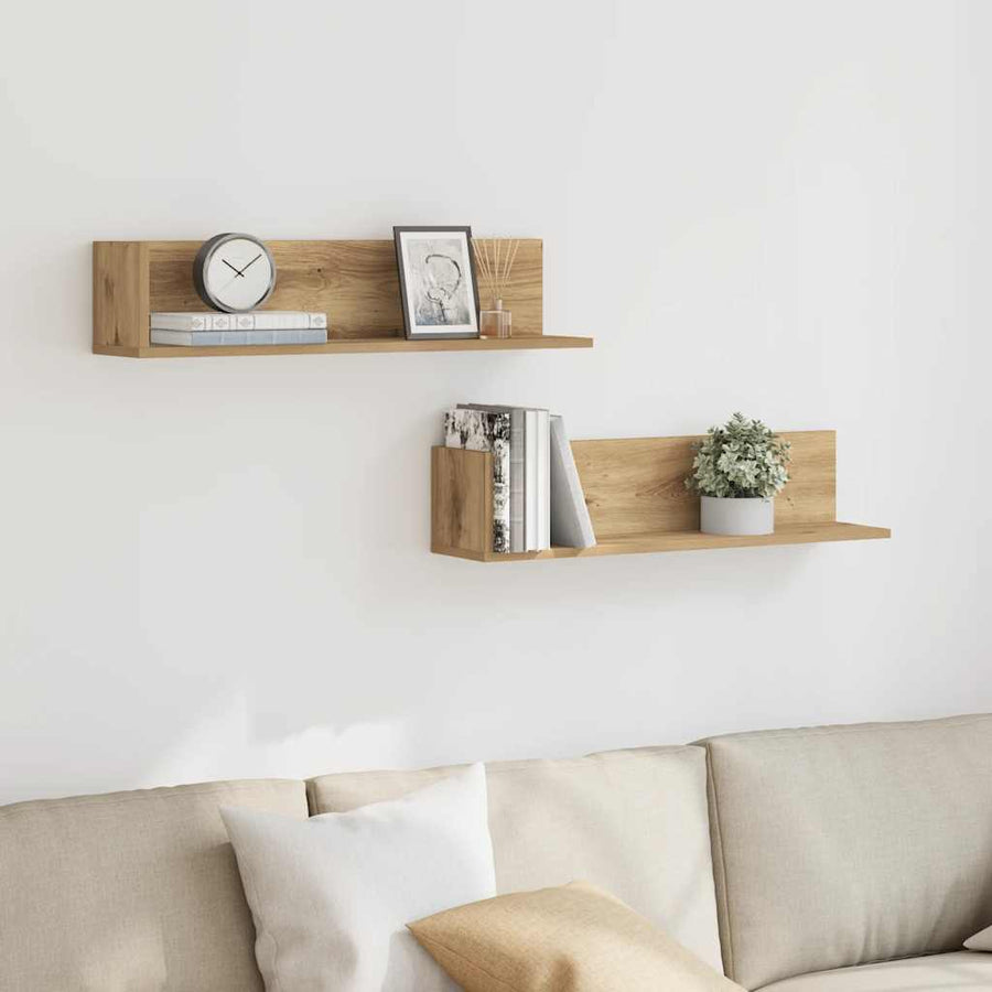 Wandschappen 2 st 75x16,5x16,5 bewerkt hout artisanaal eiken