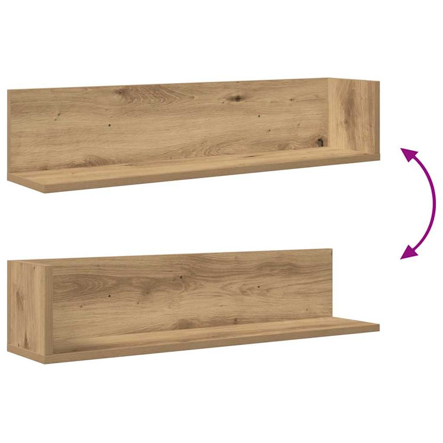 Wandschappen 2 st 75x16,5x16,5 bewerkt hout artisanaal eiken