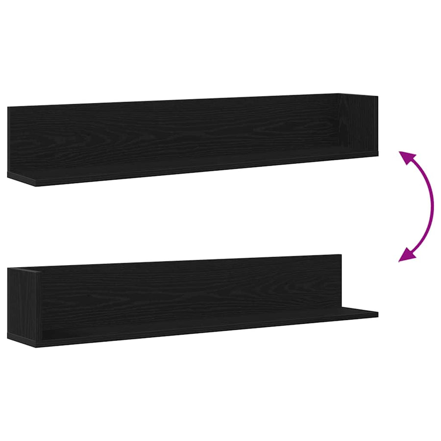 Wandschappen 2 st 100x16,5x16,5 cm bewerkt hout zwart