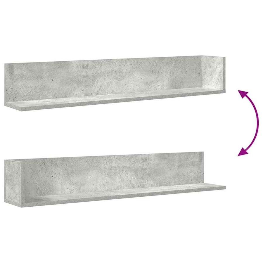 Wandschappen 2 st 100x16,5x16,5 cm spaanplaat betongrijs