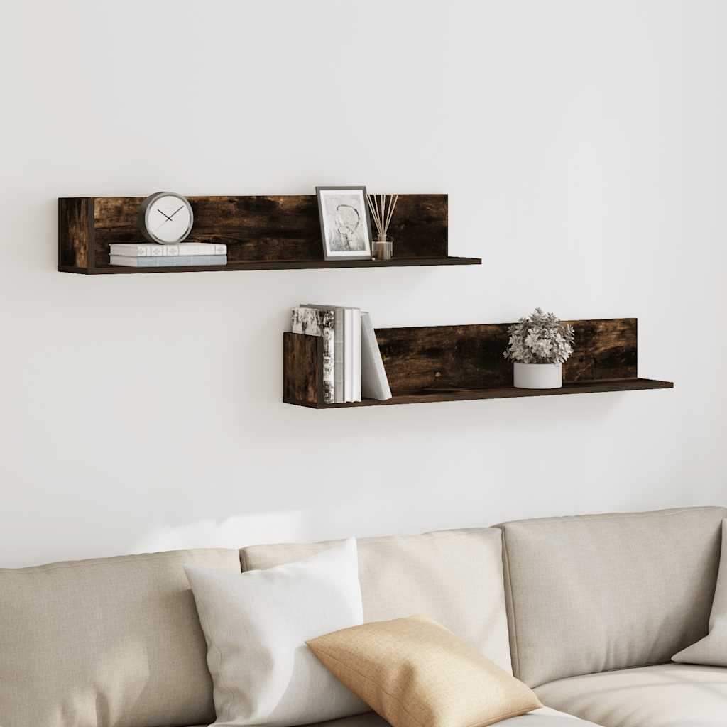 Wandschappen 2 st 100x16,5x16,5 cm bewerkt hout gerookt eiken