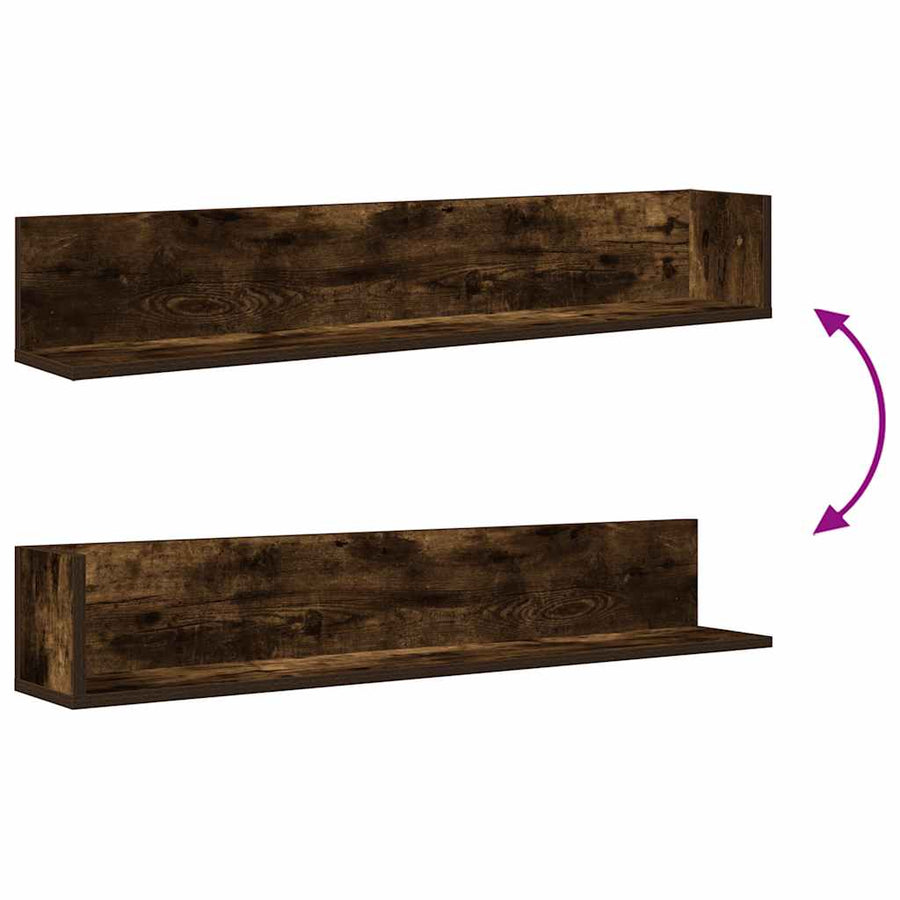 Wandschappen 2 st 100x16,5x16,5 cm bewerkt hout gerookt eiken