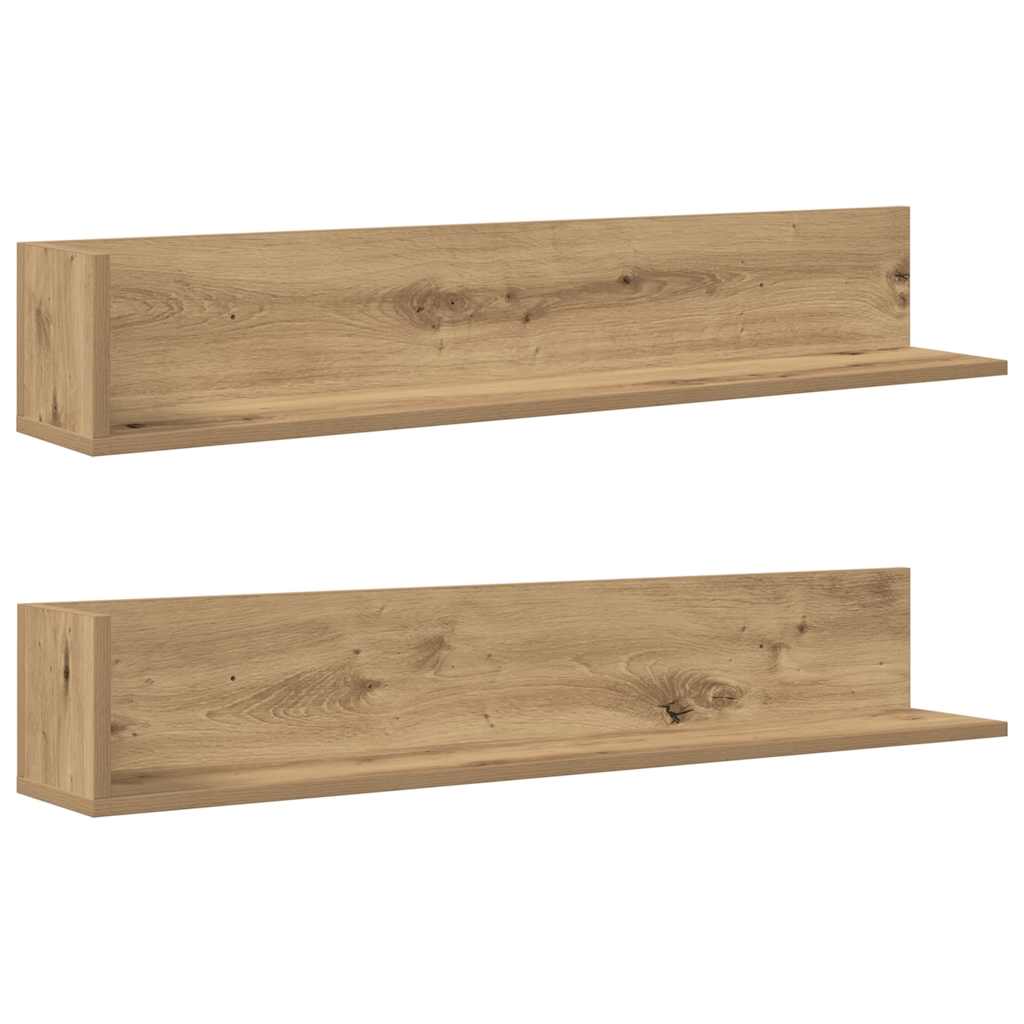 Wandschappen 2 st 100x16,5x16,5cm bewerkt hout artisanaal eiken
