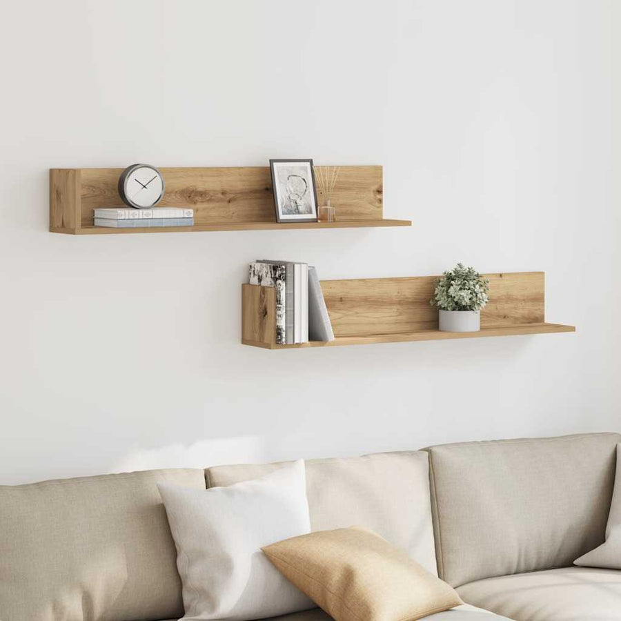 Wandschappen 2 st 100x16,5x16,5cm bewerkt hout artisanaal eiken