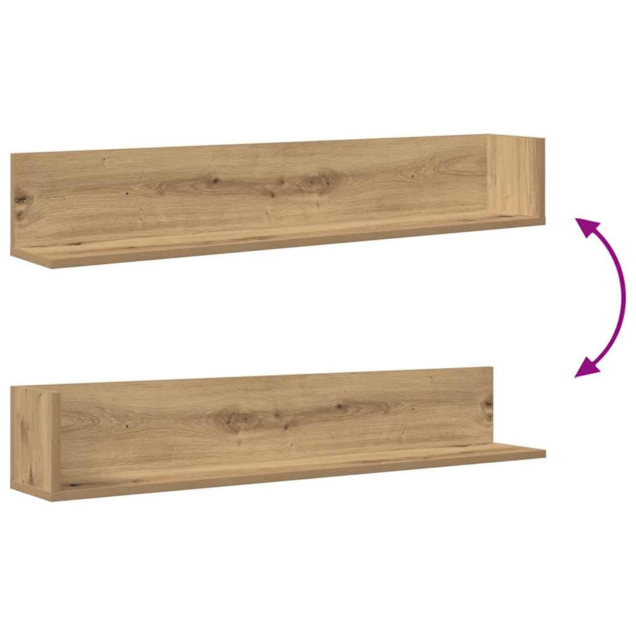 Wandschappen 2 st 100x16,5x16,5cm bewerkt hout artisanaal eiken