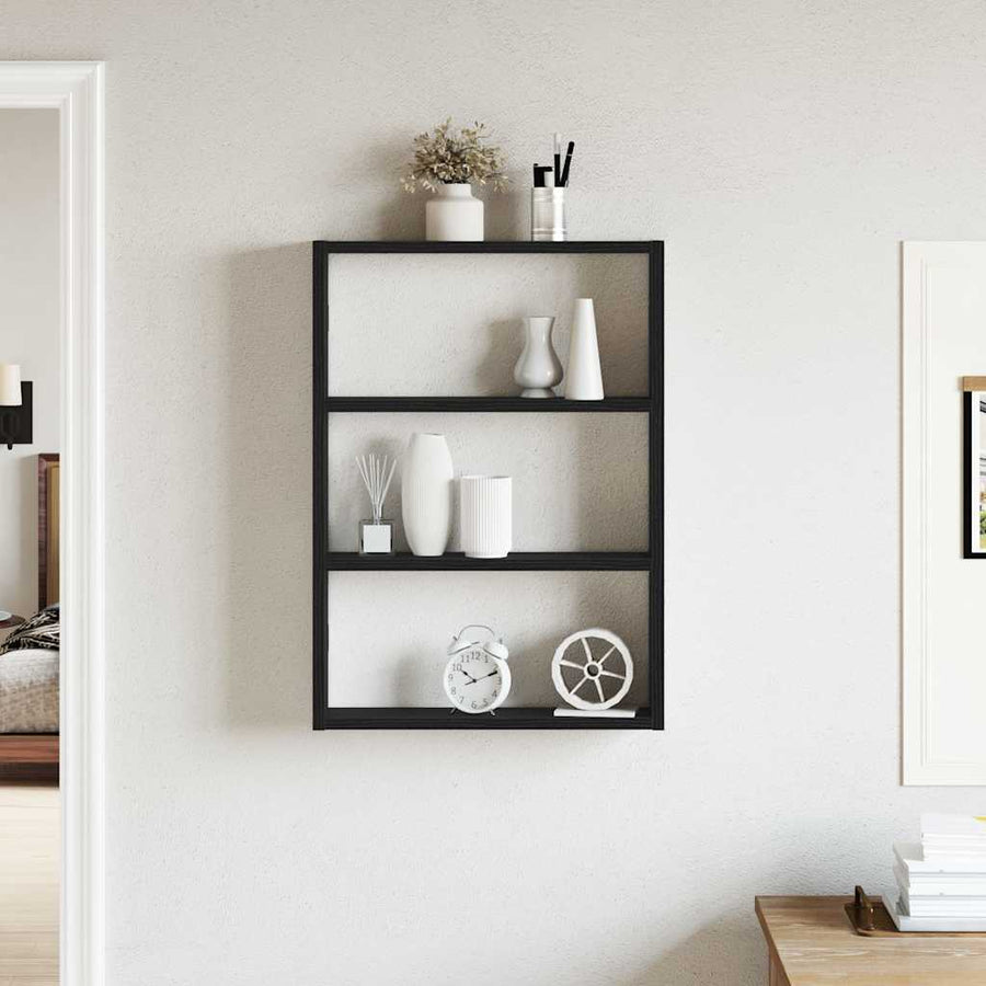 Wandschap 43x9x60 cm bewerkt hout zwart