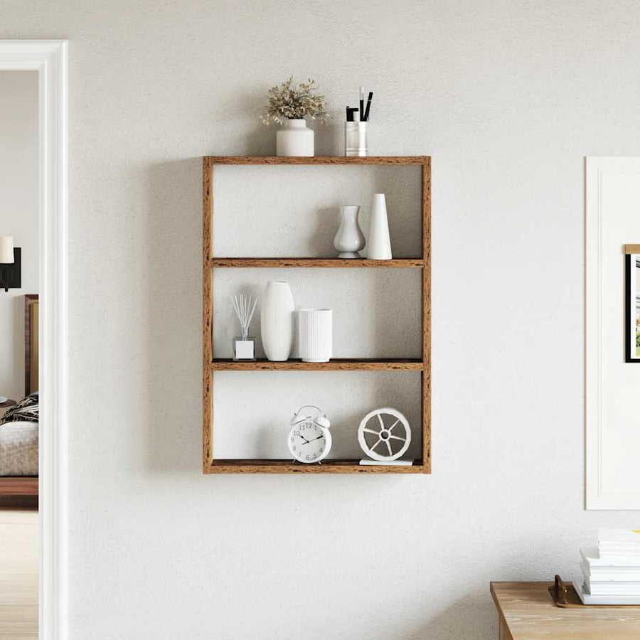 Wandschap 43x9x60 cm bewerkt hout oud houtkleurig