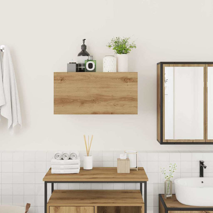 Badkamerwandkast 60x25x30 cm bewerkt hout artisanaal eikenkleur