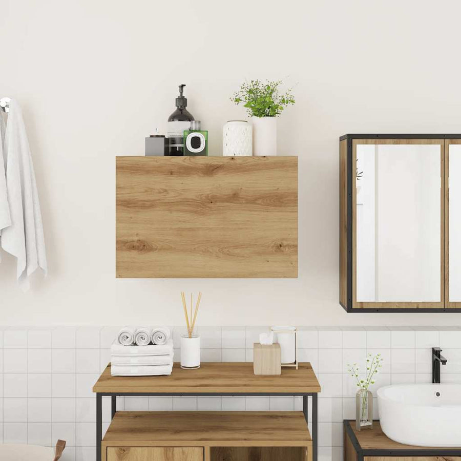 Badkamerwandkast 60x25x40 cm bewerkt hout artisanaal eikenkleur