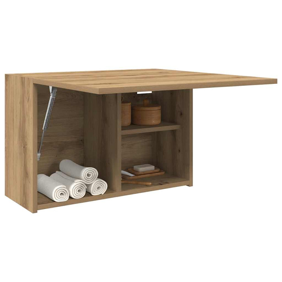 Badkamerwandkast 60x25x40 cm bewerkt hout artisanaal eikenkleur