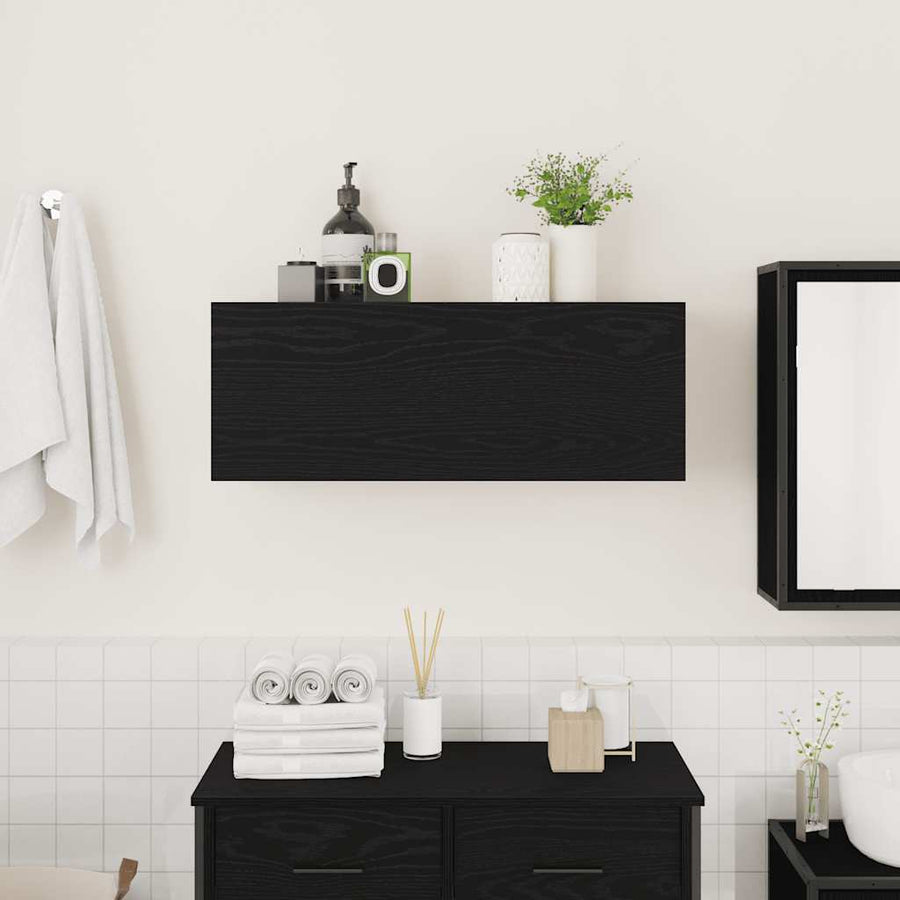 Badkamerwandkast 80x25x30 cm bewerkt hout zwart