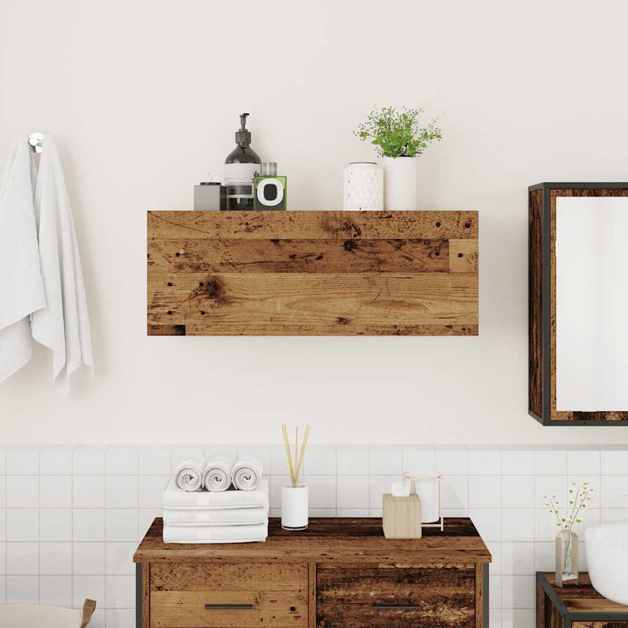 Badkamerwandkast 80x25x30 cm bewerkt hout oud houtkleurig