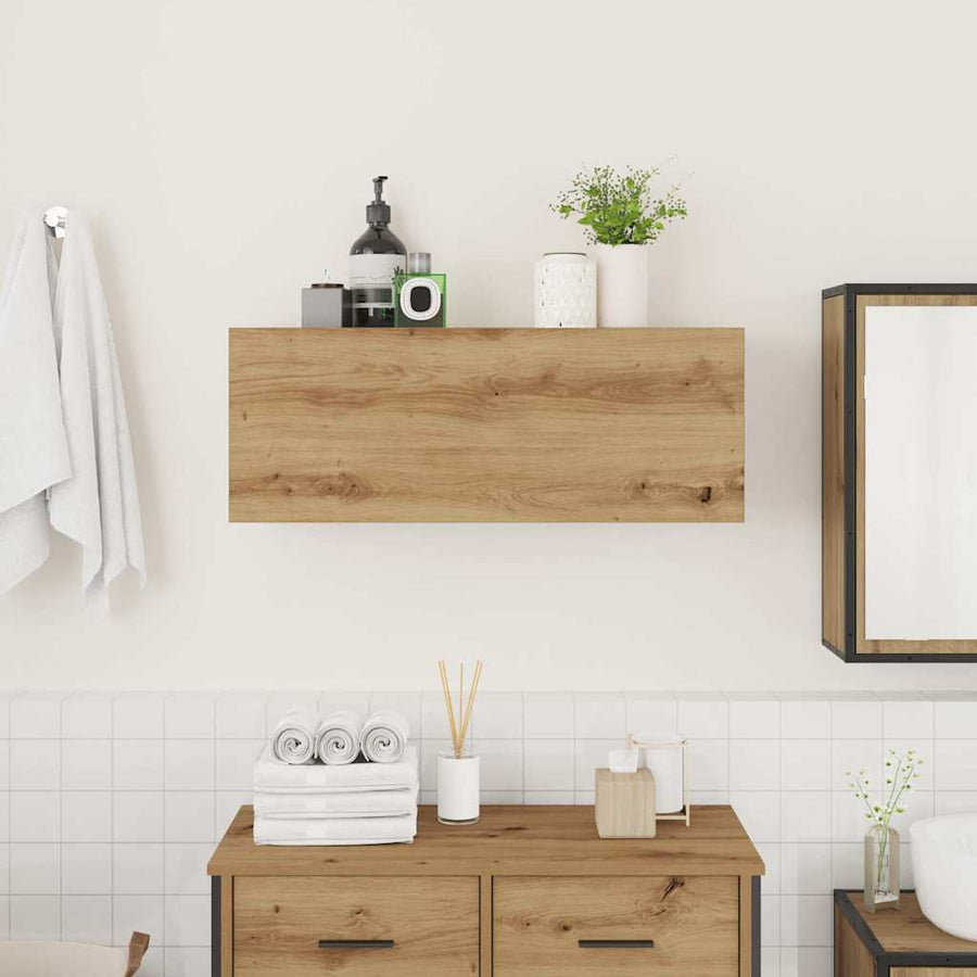 Badkamerwandkast Bewerkt Hout Artisanaal Eikenkleur 80 x 25 x 30 cm artisanaal eikenkleurig