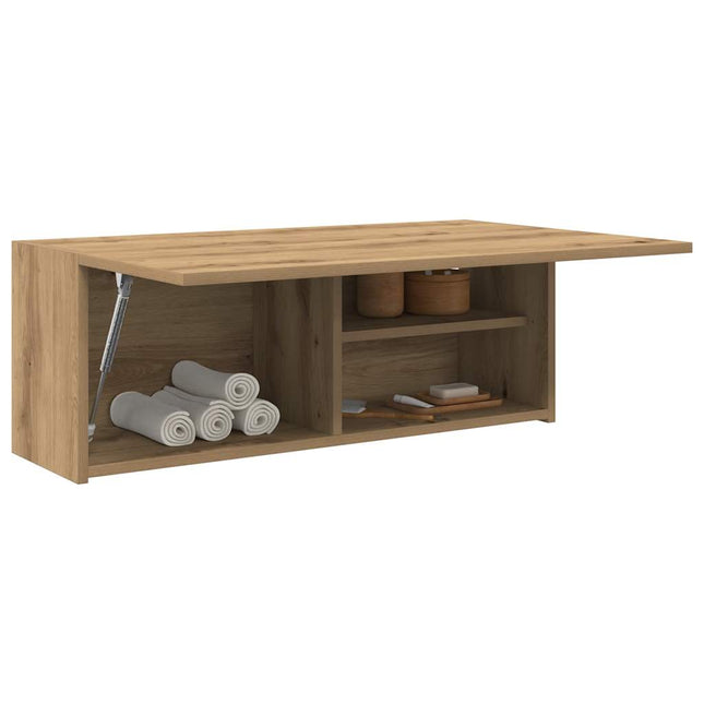 Badkamerwandkast 80x25x30 cm bewerkt hout artisanaal eikenkleur