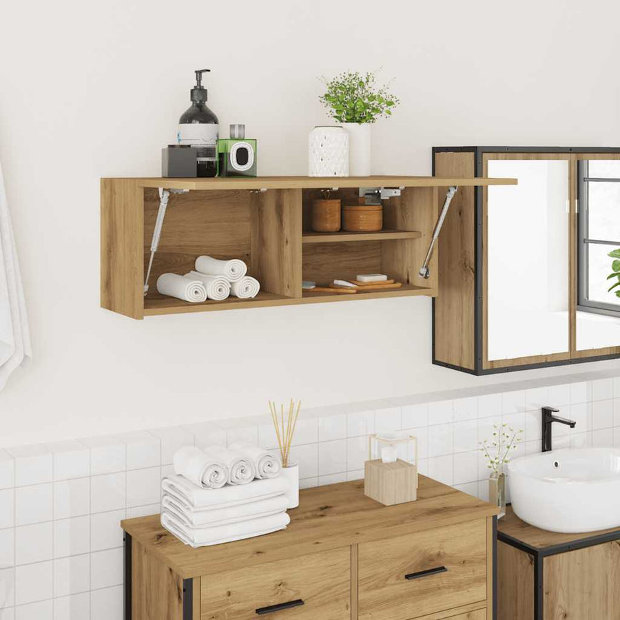 Badkamerwandkast Bewerkt Hout Artisanaal Eikenkleur 80 x 25 x 30 cm artisanaal eikenkleurig