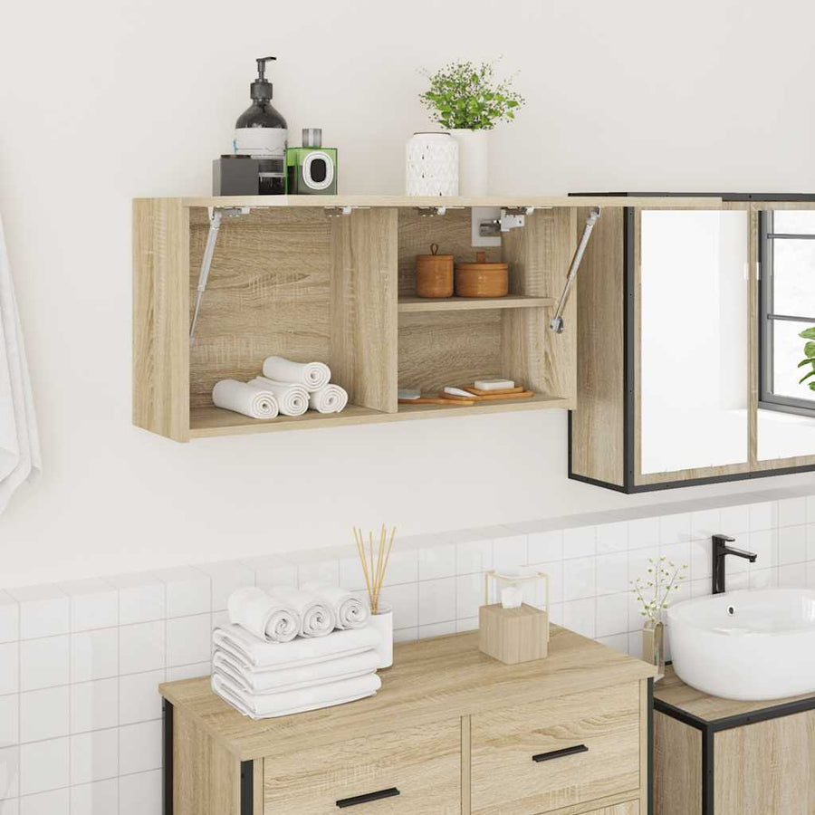 Badkamerwandkast Bewerkt Hout Kleurig 80 x 25 x 40 cm Sonoma eiken