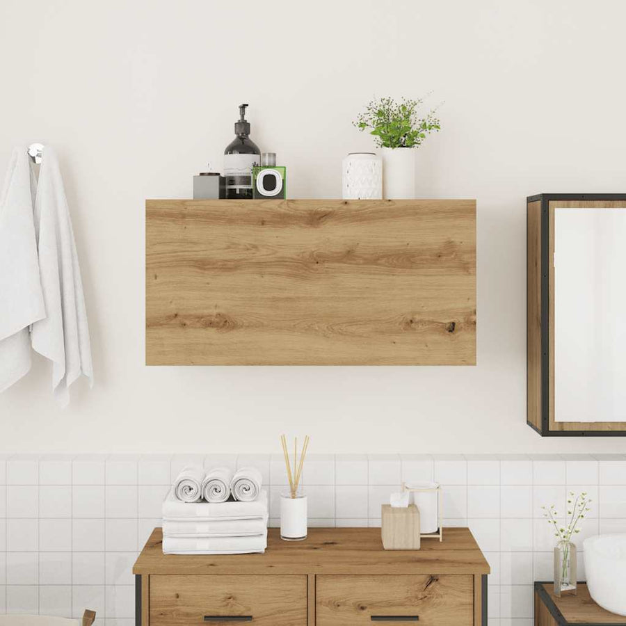 Badkamerwandkast Bewerkt Hout Artisanaal Eikenkleur 80 x 25 x 40 cm artisanaal eikenkleurig