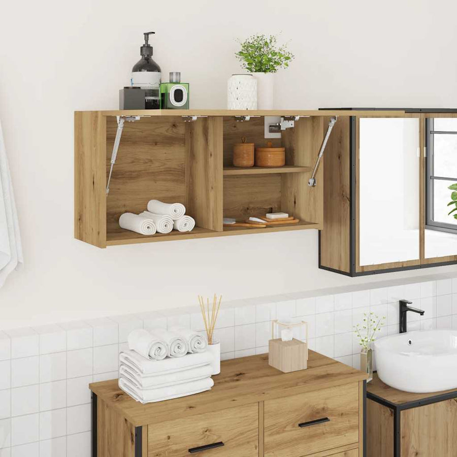 Badkamerwandkast Bewerkt Hout Artisanaal Eikenkleur 80 x 25 x 40 cm artisanaal eikenkleurig