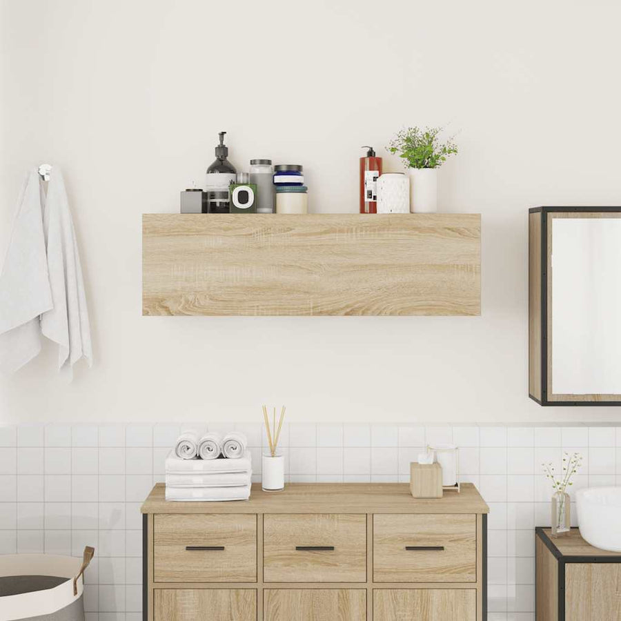 Badkamerwandkast 100x25x30 cm bewerkt hout sonoma eikenkleurig