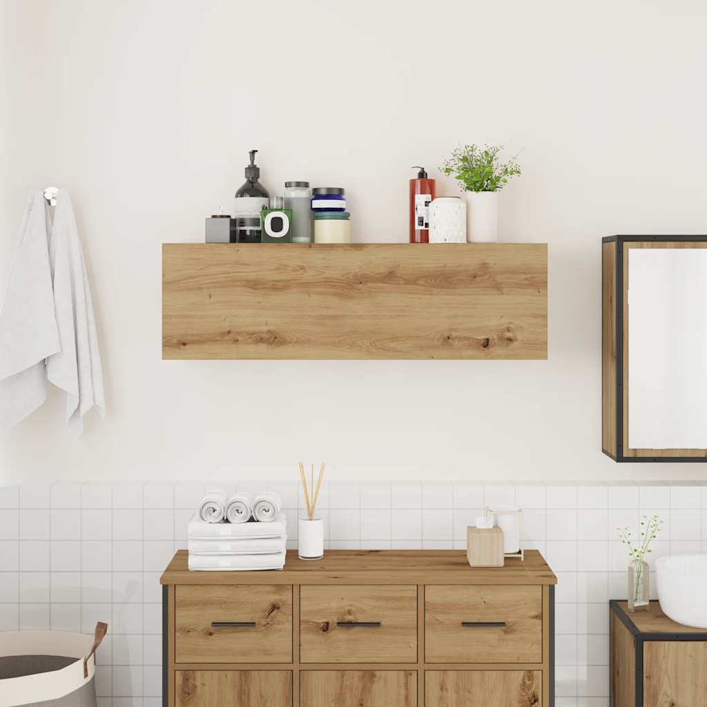 Badkamerwandkast 100X25X30Cm Bewerkt Hout Artisanaal Eikenkleur 100 x 25 x 30 cm artisanaal eikenkleurig